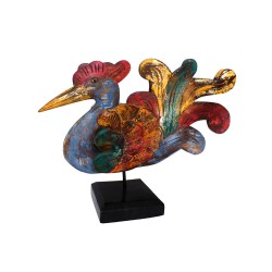 Oiseau en Bois peint sur socle