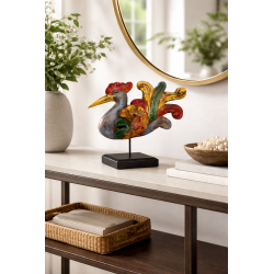 Oiseau en Bois peint sur socle